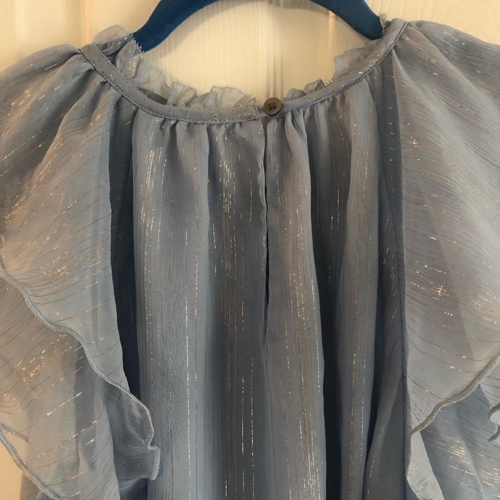 LOFT Blue Ruffle Blouse - Picture 5 of 15